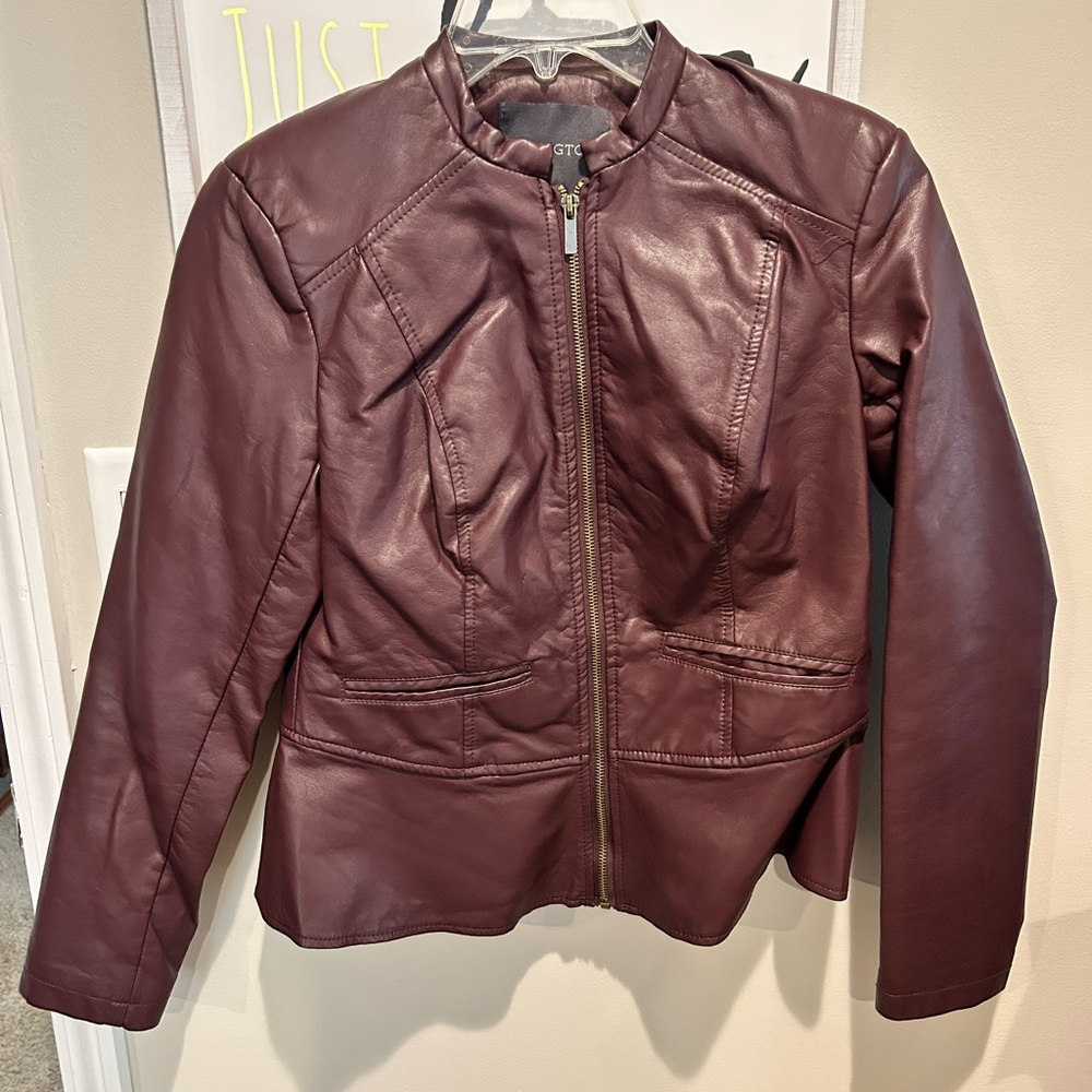 Covington Boutique Merlot Red Pleather Peplum Jacket. Sz. S. NWOT.
